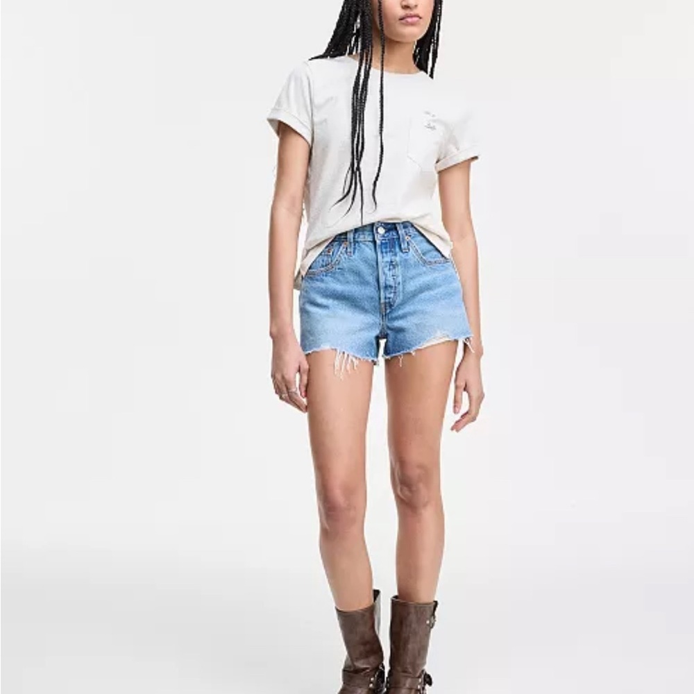 Levi's White and Blue Jean Shorts High-Waisted Casual
